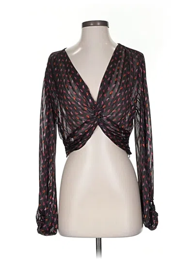 Pre-owned Zara Long Sleeve Blouse In Black