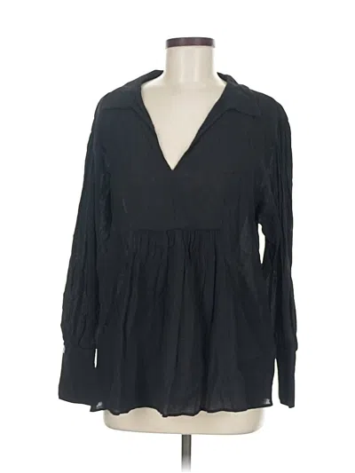 Pre-owned Zara Long Sleeve Blouse In Black