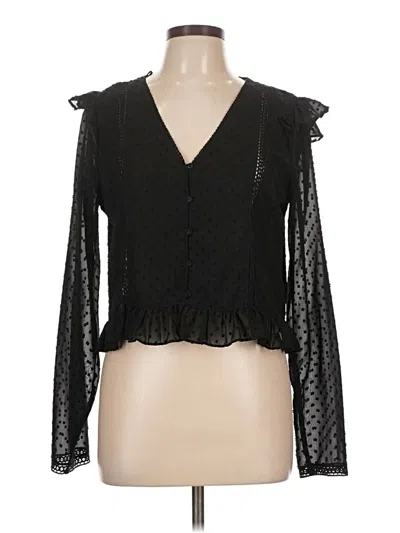 Pre-owned Zara Long Sleeve Blouse In Black