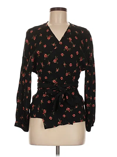 Pre-owned Zara Long Sleeve Blouse In Black