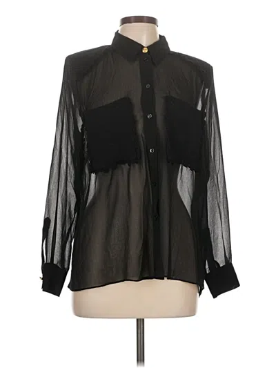 Pre-owned Zara Long Sleeve Blouse In Black