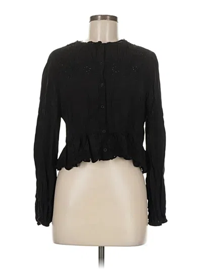 Pre-owned Zara Long Sleeve Blouse In Black