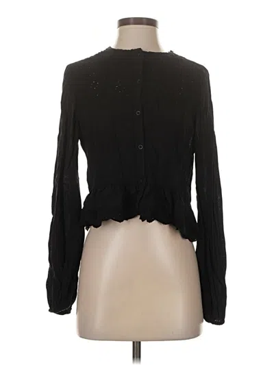 Pre-owned Zara Long Sleeve Blouse In Black