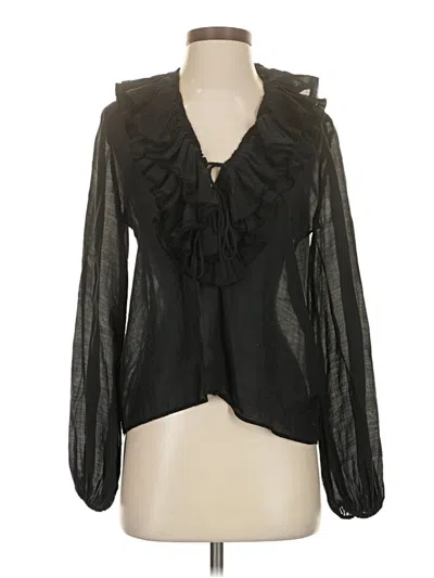 Pre-owned Zara Long Sleeve Blouse In Black