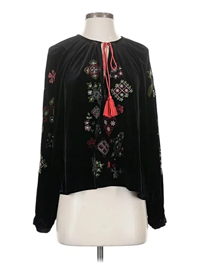 Pre-owned Zara Long Sleeve Blouse In Black