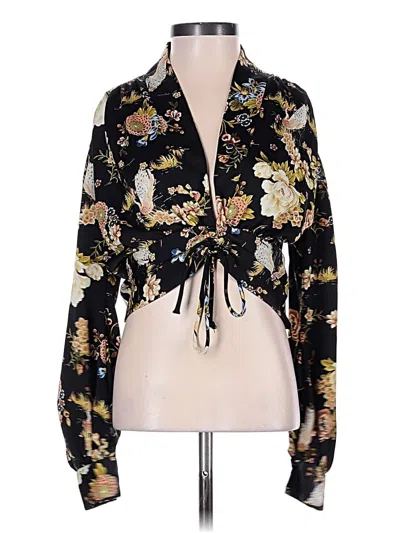 Pre-owned Zara Long Sleeve Blouse In Black
