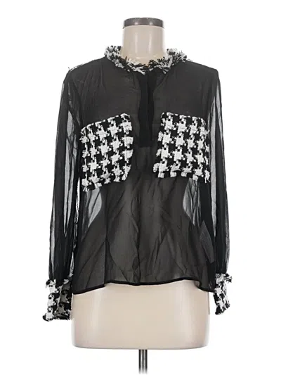 Pre-owned Zara Long Sleeve Blouse In Black