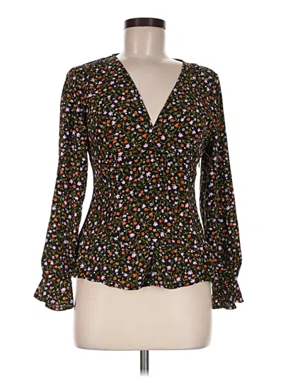 Pre-owned Zara Long Sleeve Blouse In Black