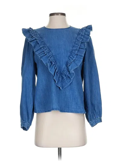 Pre-owned Zara Long Sleeve Blouse In Blue