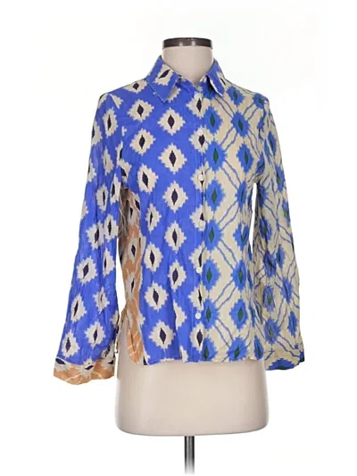 Pre-owned Zara Long Sleeve Blouse In Blue