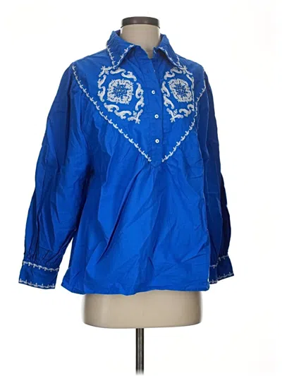 Pre-owned Zara Long Sleeve Blouse In Blue