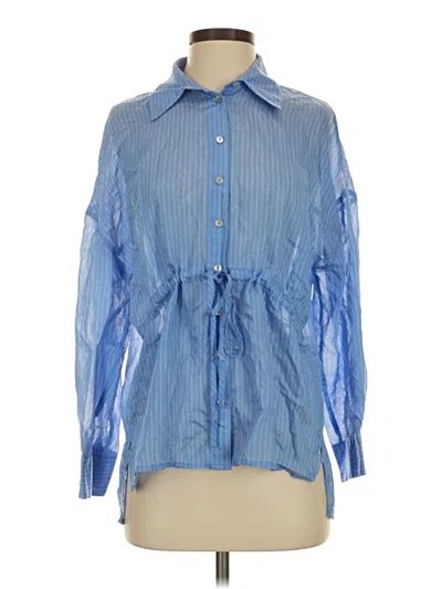 Pre-owned Zara Long Sleeve Blouse In Blue