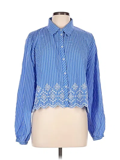 Pre-owned Zara Long Sleeve Blouse In Blue