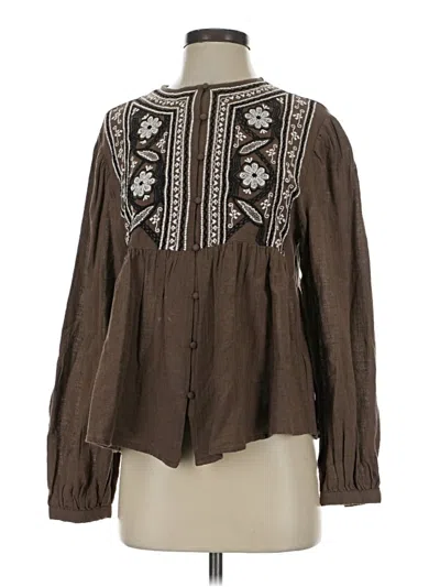 Pre-owned Zara Long Sleeve Blouse In Brown