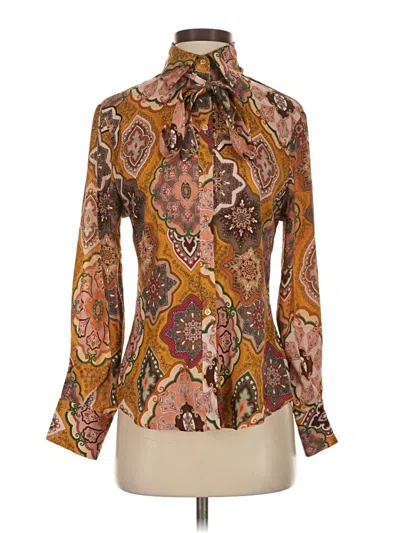 Pre-owned Zara Long Sleeve Blouse In Brown