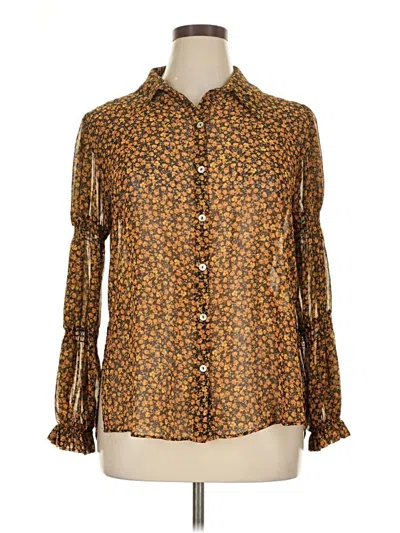 Pre-owned Zara Long Sleeve Blouse In Brown