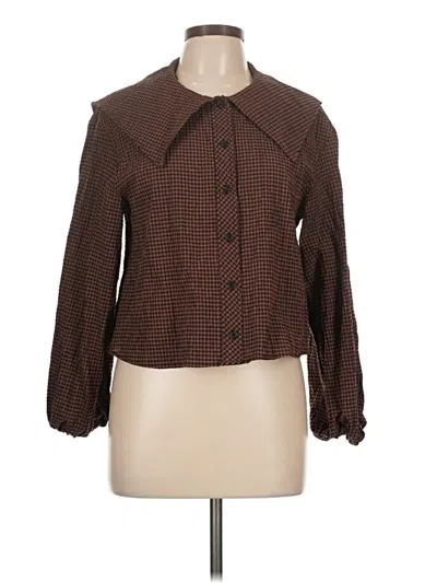 Pre-owned Zara Long Sleeve Blouse In Brown
