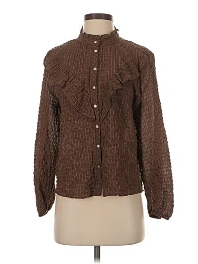 Pre-owned Zara Long Sleeve Blouse In Brown