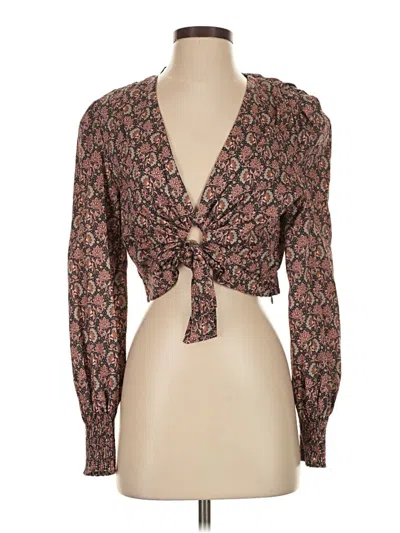 Pre-owned Zara Long Sleeve Blouse In Brown