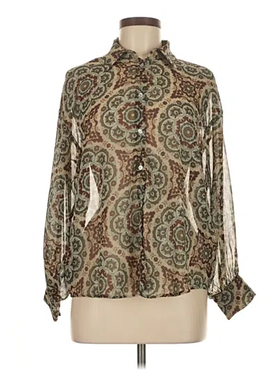 Pre-owned Zara Long Sleeve Blouse In Brown