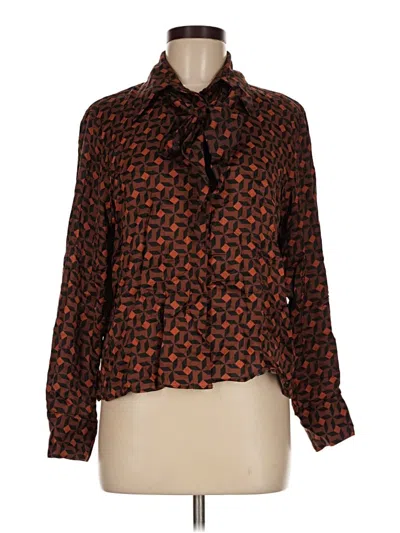Pre-owned Zara Long Sleeve Blouse In Brown