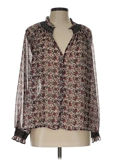 Pre-owned Zara Long Sleeve Blouse In Brown