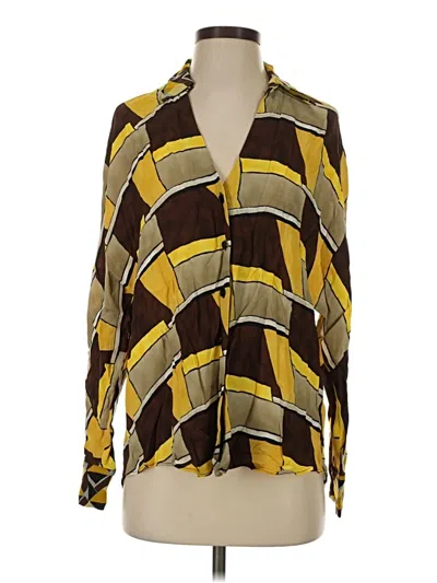 Pre-owned Zara Long Sleeve Blouse In Brown