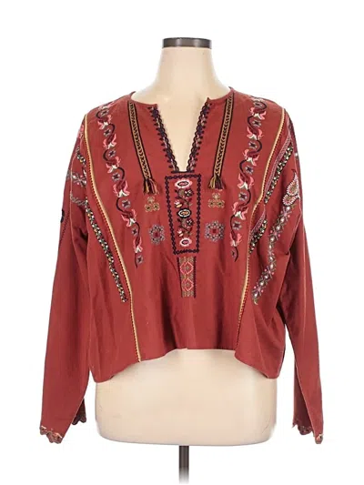 Pre-owned Zara Long Sleeve Blouse In Burgundy