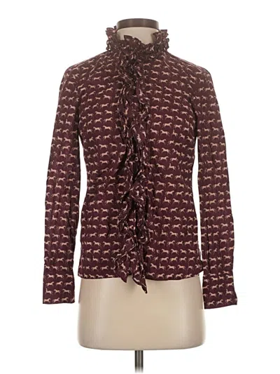 Pre-owned Zara Long Sleeve Blouse In Burgundy