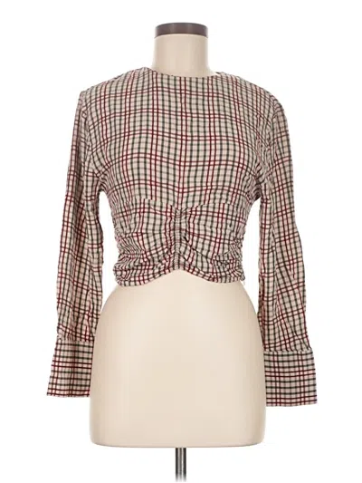 Pre-owned Zara Long Sleeve Blouse In Burgundy