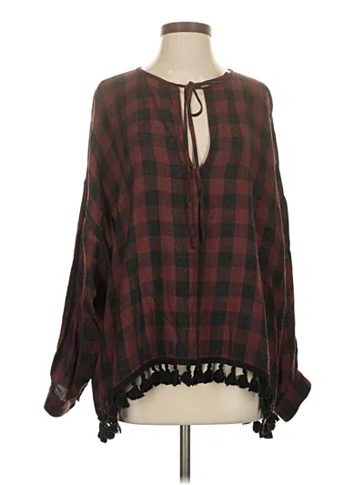 Pre-owned Zara Long Sleeve Blouse In Burgundy