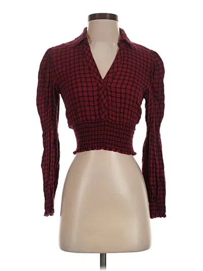 Pre-owned Zara Long Sleeve Blouse In Burgundy