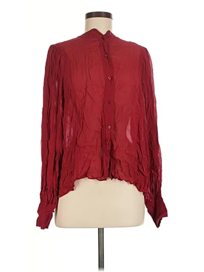 Pre-owned Zara Long Sleeve Blouse In Burgundy