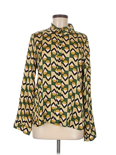 Pre-owned Zara Long Sleeve Blouse In Gold