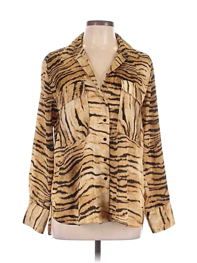 Pre-owned Zara Long Sleeve Blouse In Gold