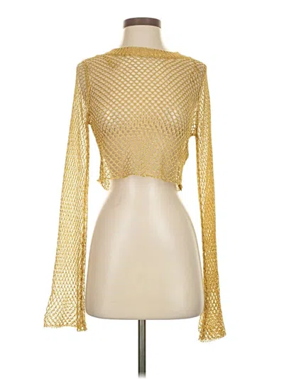 Pre-owned Zara Long Sleeve Blouse In Gold