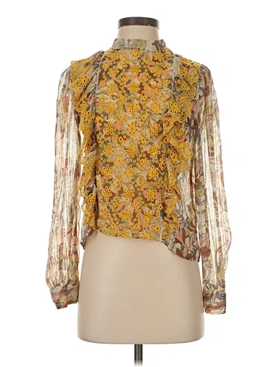Pre-owned Zara Long Sleeve Blouse In Gold