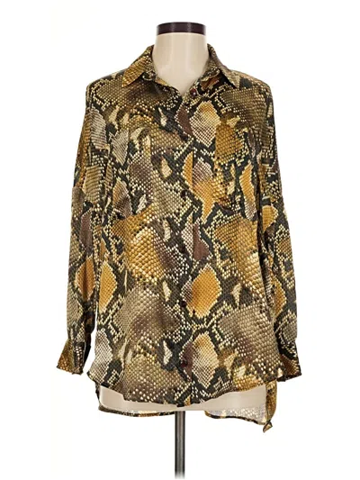 Pre-owned Zara Long Sleeve Blouse In Gold