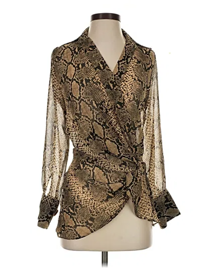 Pre-owned Zara Long Sleeve Blouse In Gold