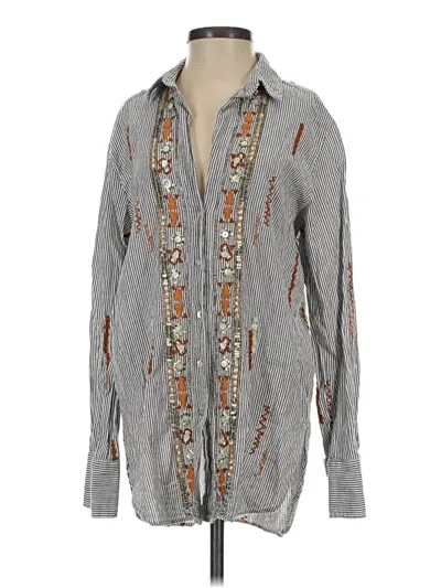 Pre-owned Zara Long Sleeve Blouse In Gray