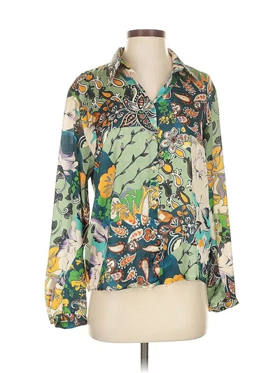 Pre-owned Zara Long Sleeve Blouse In Green