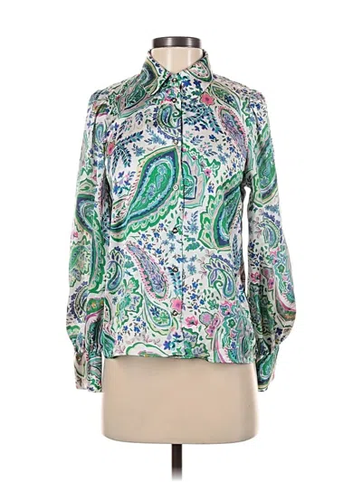 Pre-owned Zara Long Sleeve Blouse In Green