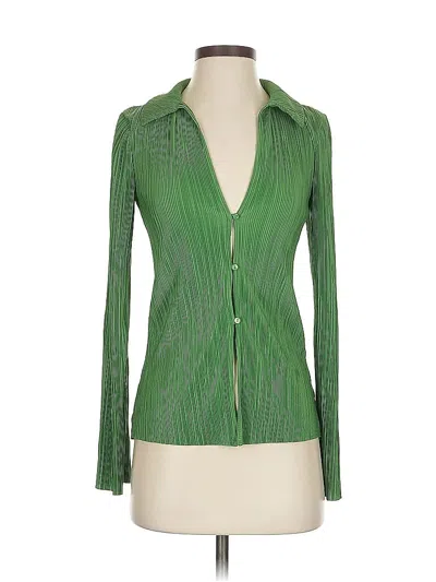 Pre-owned Zara Long Sleeve Blouse In Green
