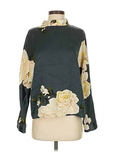 Pre-owned Zara Long Sleeve Blouse In Green