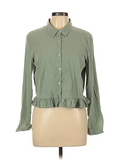 Pre-owned Zara Long Sleeve Blouse In Green