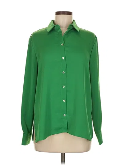 Pre-owned Zara Long Sleeve Blouse In Green