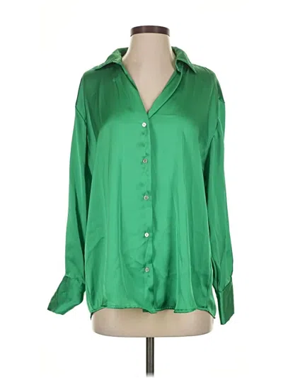 Pre-owned Zara Long Sleeve Blouse In Green