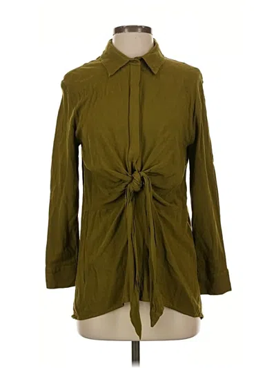 Pre-owned Zara Long Sleeve Blouse In Green