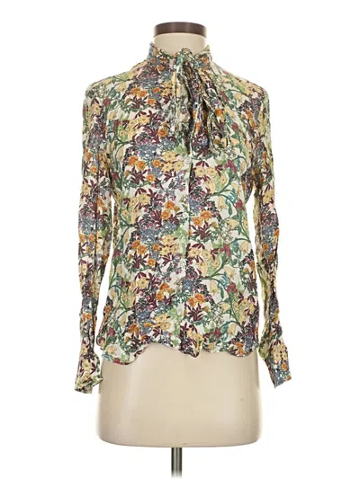 Pre-owned Zara Long Sleeve Blouse In Green