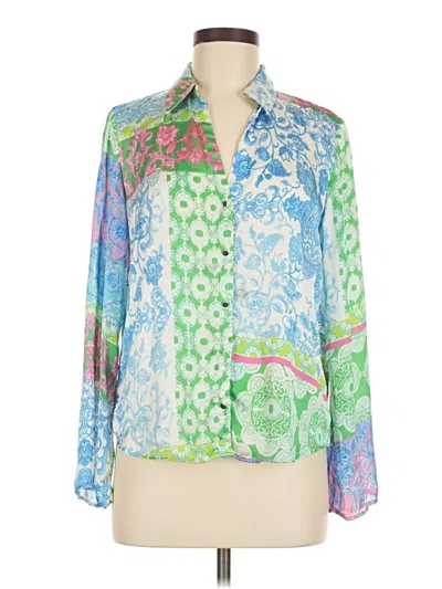 Pre-owned Zara Long Sleeve Blouse In Green